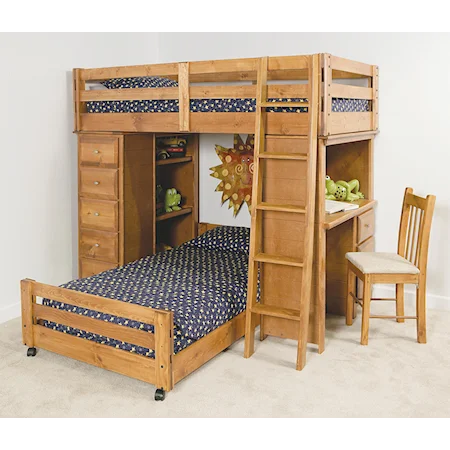 Twin/Twin Lofted Bunk Bed with Desk and Chest End Compartments